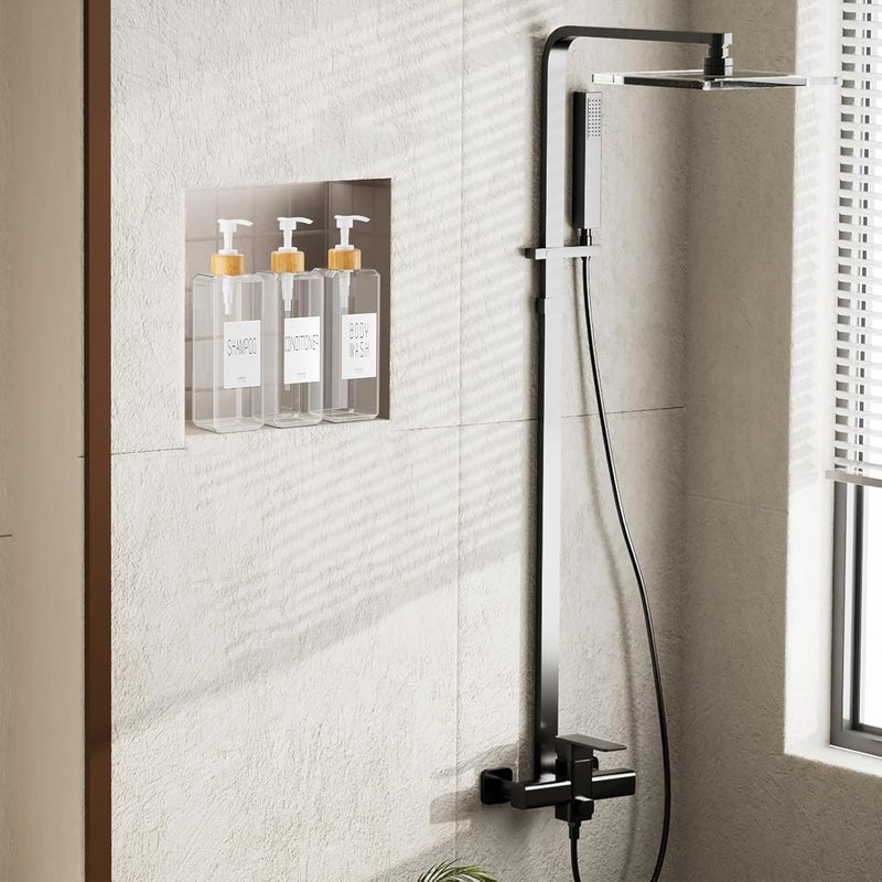 VITVITI Shampoo and Conditioner Dispenser, 17OZ Refillable Shower Soap Dispenser Wall Mounted, Plastic Shampoo/Body Wash Shower Bottles for Bathroom with Pump/Labels, Bamboo (Clear) - Image 4